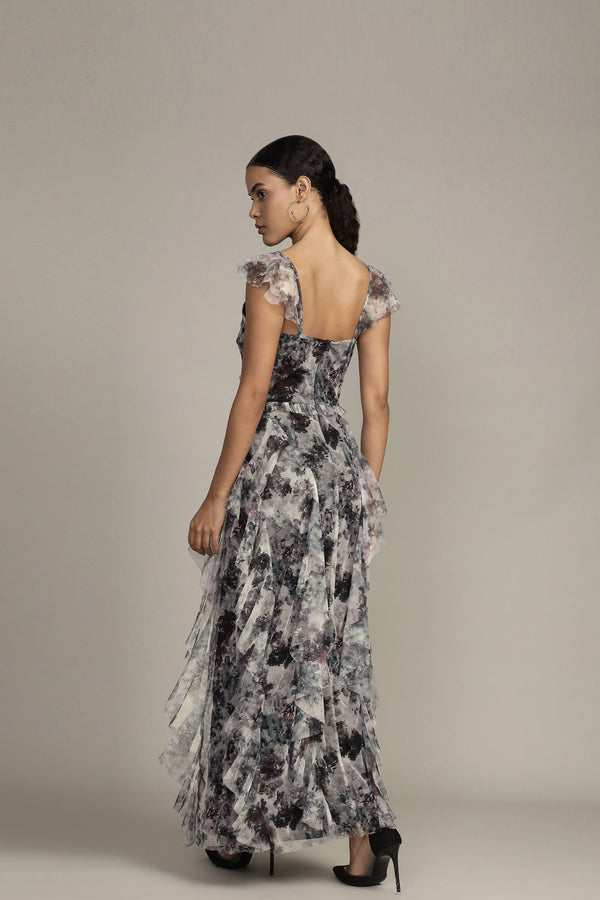 Lace & Beads Malin Maxi Dress In Black And White Floral