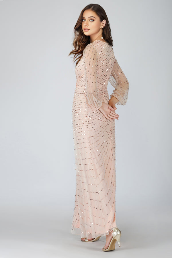 Lace & Beads Miya Long Sleeve Blush Pink Bridesmaid Dress