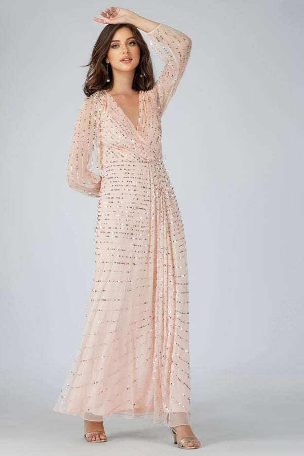 lace & beads Miya Long Sleeve Blush Pink Bridesmaid Dress