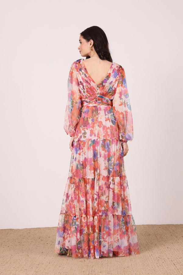 Lace & Beads Munez Long Sleeve Maxi Dress In Mixed Floral