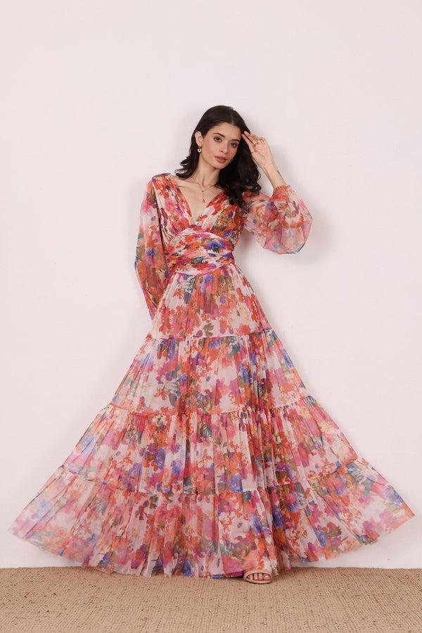 lace & beads Munez Long Sleeve Maxi Dress in Mixed Floral