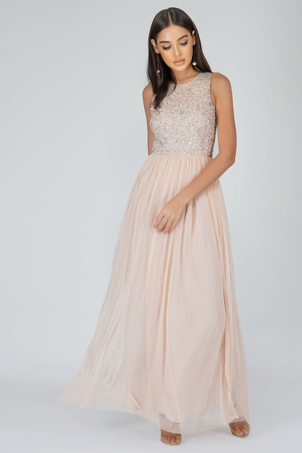 lace & beads Nicasso Blush Pink Bridesmaid Maxi Dress