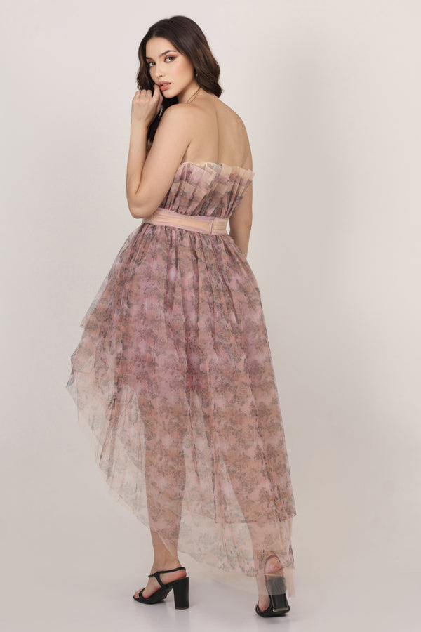 Lace & Beads Nidha High Low Tulle Dress In Floral Print