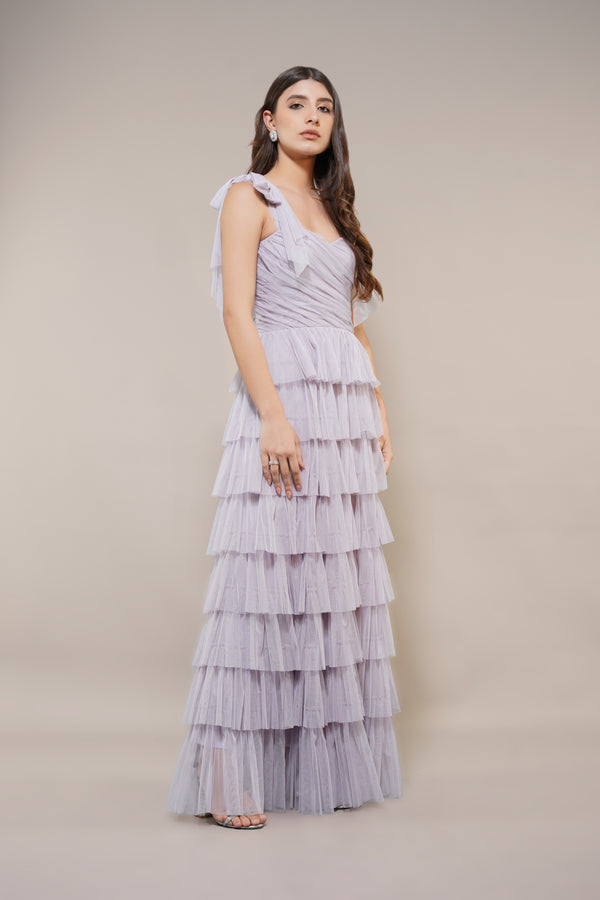Lace & Beads Ophelia Lilac Maxi Dress With Tie Detail