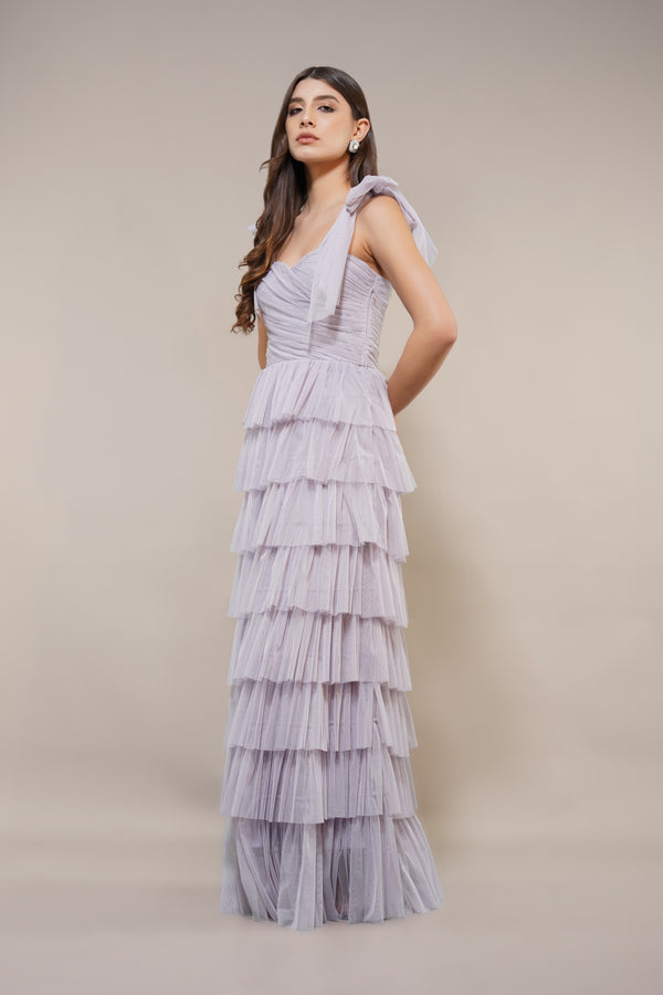 Lace & Beads Ophelia Lilac Maxi Dress With Tie Detail