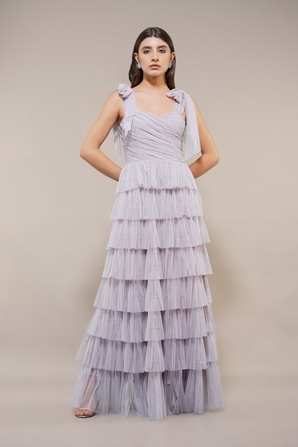 lace & beads Ophelia Lilac Maxi Dress with Tie Detail