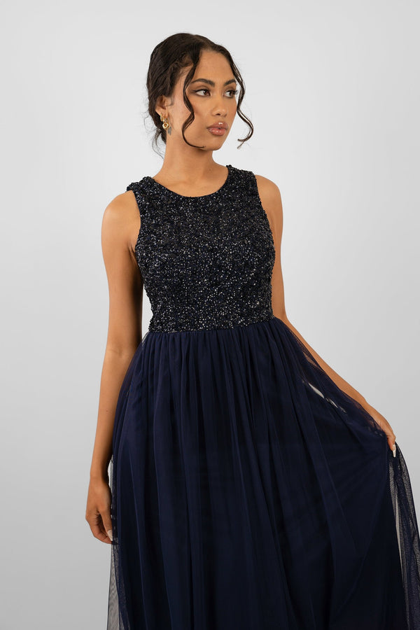 Lace & Beads Picasso Navy Blue Embellished Bridesmaid Dress