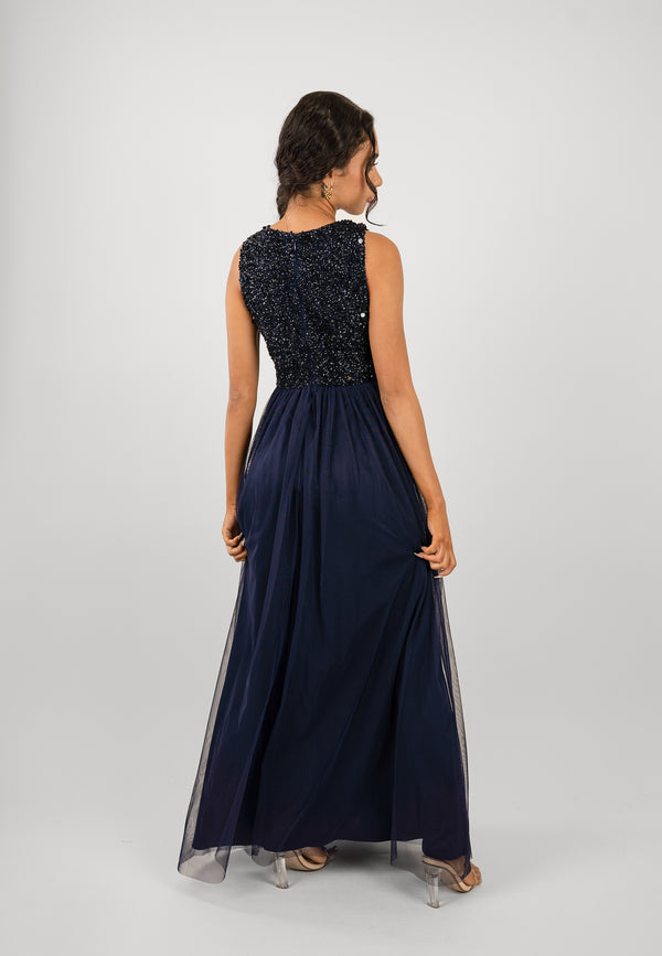 Lace & Beads Picasso Navy Blue Embellished Bridesmaid Dress