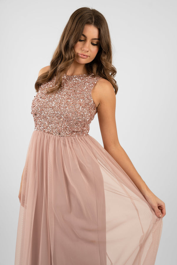 Lace & Beads Picasso Pale Mauve Embellished Bridesmaid Dress