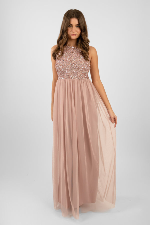 lace & beads Picasso Pale Mauve Embellished Bridesmaid Dress