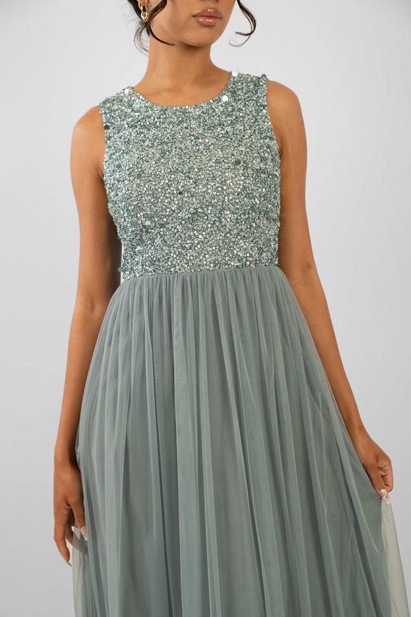 Lace & Beads Picasso Teal Embellished Bridesmaid Maxi Dress