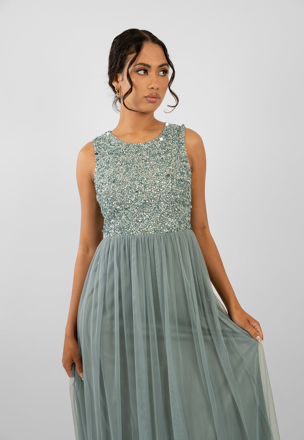 Lace & Beads Picasso Teal Embellished Bridesmaid Maxi Dress