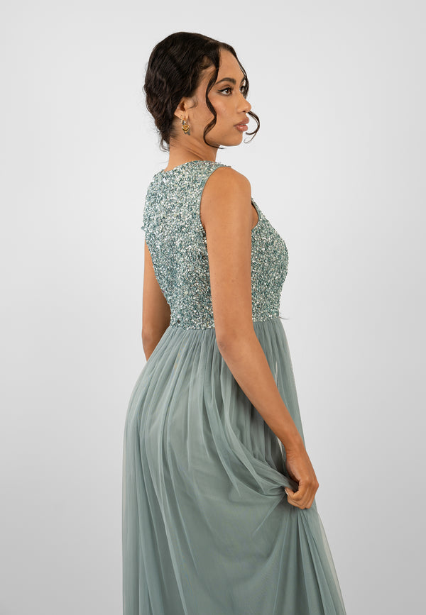 Lace & Beads Picasso Teal Embellished Bridesmaid Maxi Dress