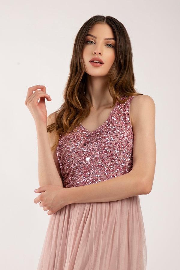 Lace & Beads Picasso V Embellished Pink Bridesmaid Dress