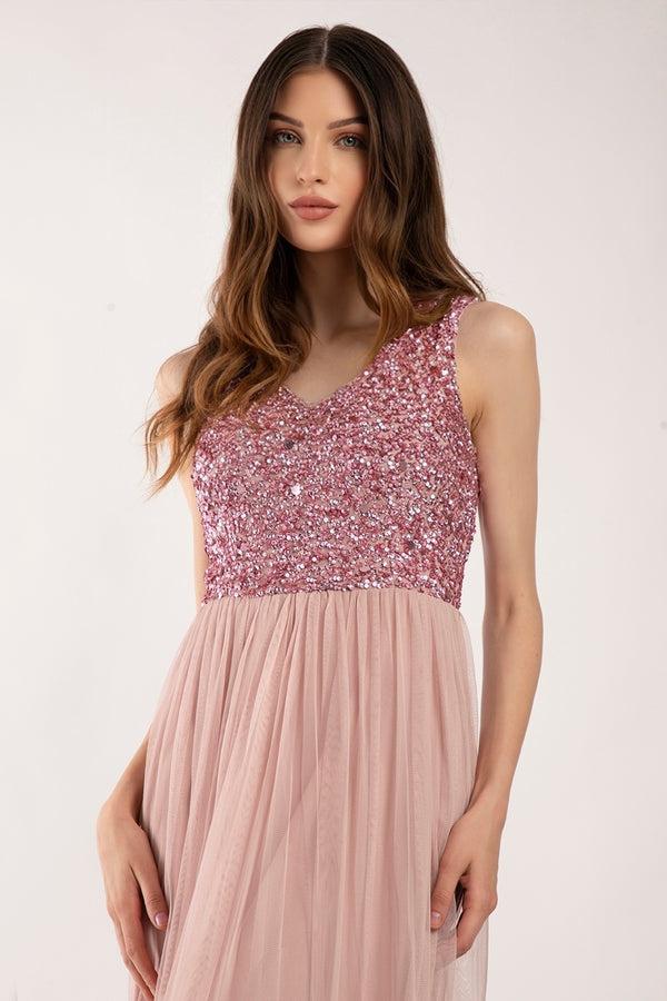 Lace & Beads Picasso V Embellished Pink Bridesmaid Dress