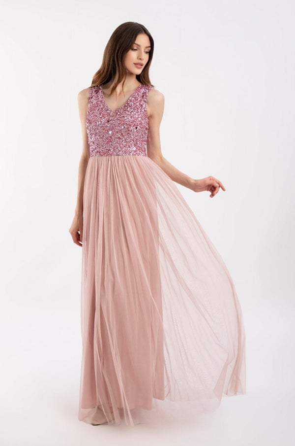 lace & beads Picasso V Embellished Pink Bridesmaid Dress