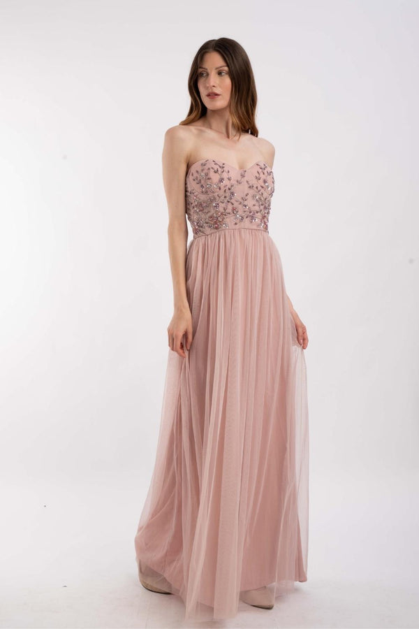 Lace & Beads Riva Embellished Corset Maxi Dress In Pink
