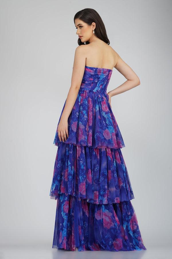Lace & Beads Shiloh High Low Tulle Dress In Blue Print