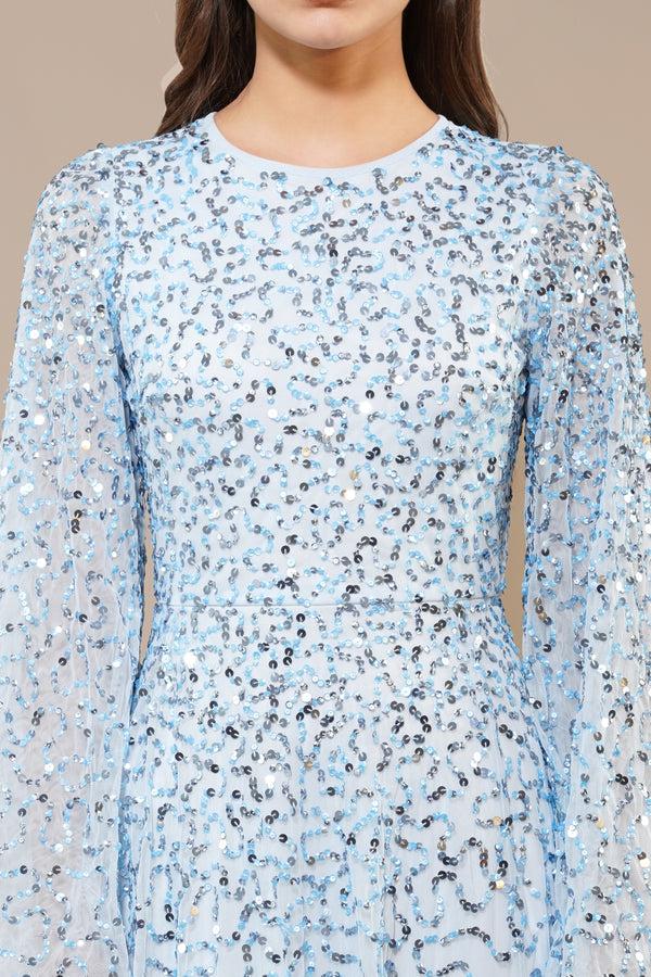 Lace & Beads Sloane Long Sleeve Embellished Maxi Dress In Sky Blue