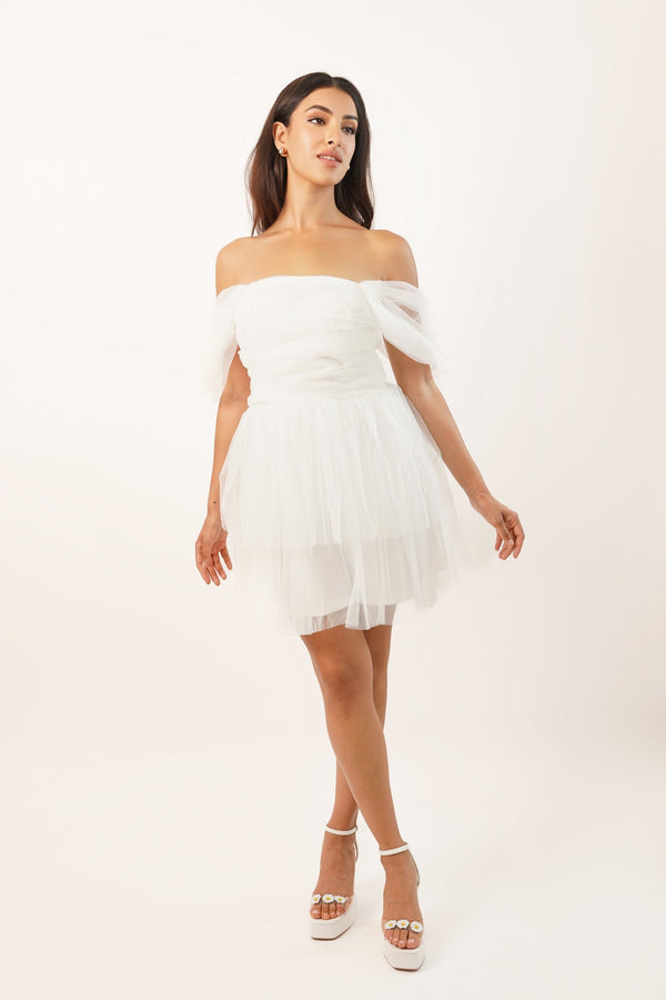 Lace & Beads Sydney Double Layered Ivory Tulle Mini Dress