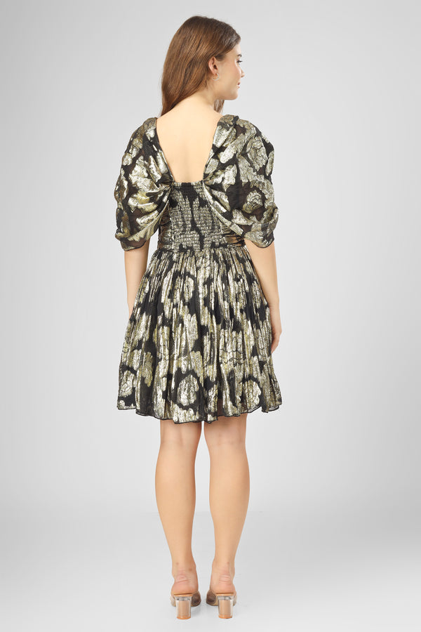 Lace & Beads Sydney Metallic Printed Mini Dress In Black