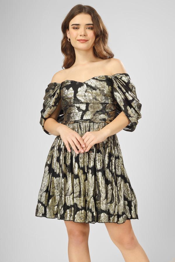 Lace & Beads Sydney Metallic Printed Mini Dress In Black