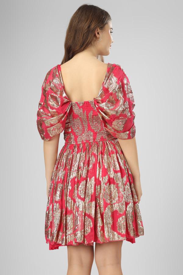 Lace & Beads Sydney Metallic Printed Mini Dress In Fuchsia