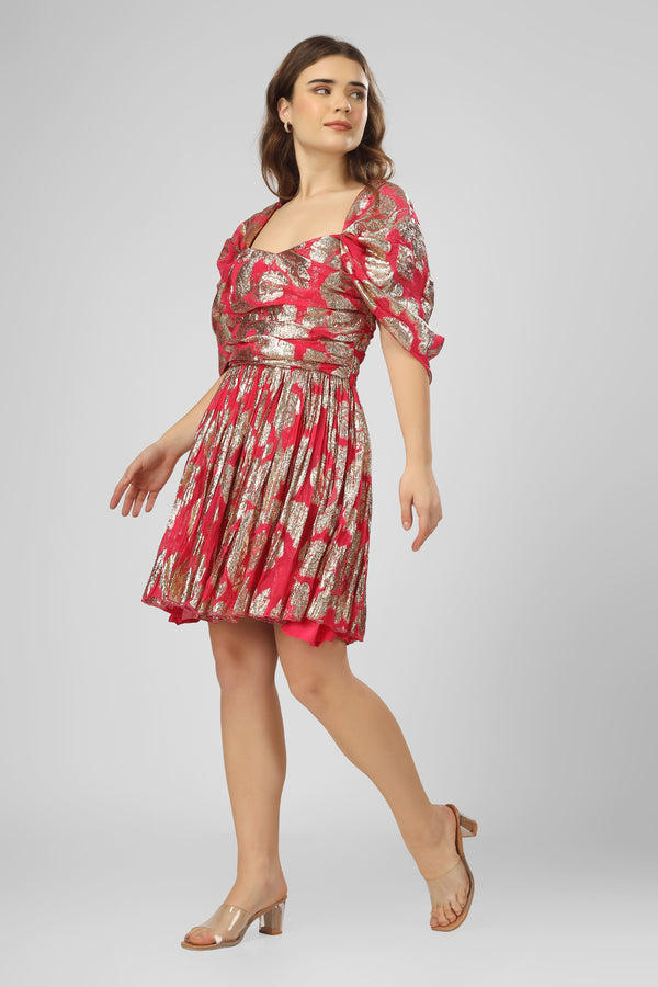 Lace & Beads Sydney Metallic Printed Mini Dress In Fuchsia