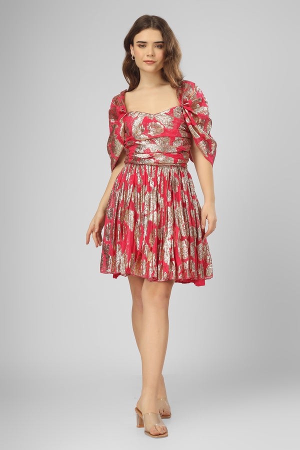 lace & beads Sydney Metallic Printed Mini Dress in Fuchsia