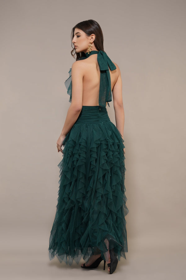 Lace & Beads Tabitha Maxi Ruffle Dress In Forest Green