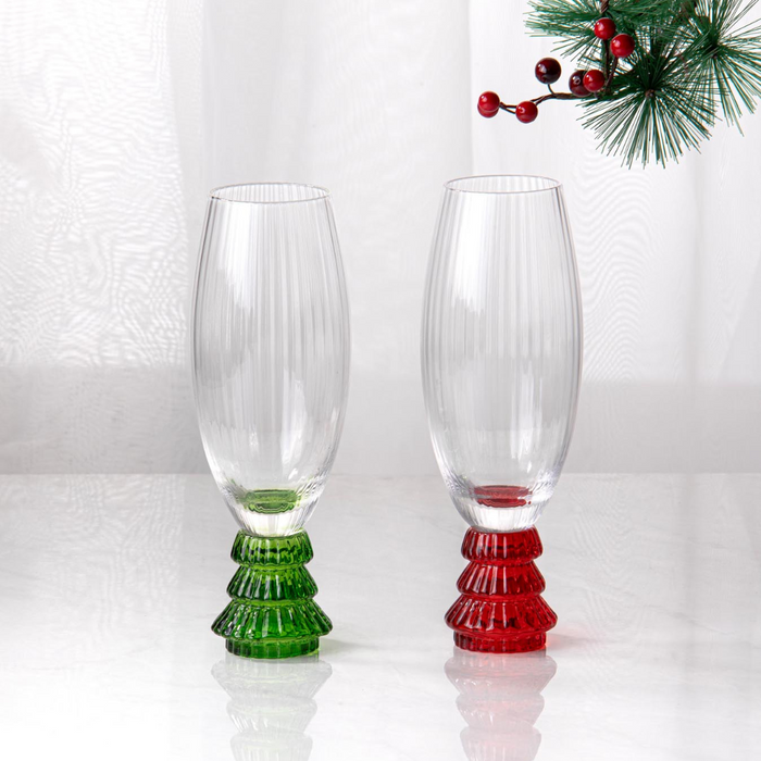 Ladelle Garland Xmas Tree Stem Green 4pk Champagne Glass