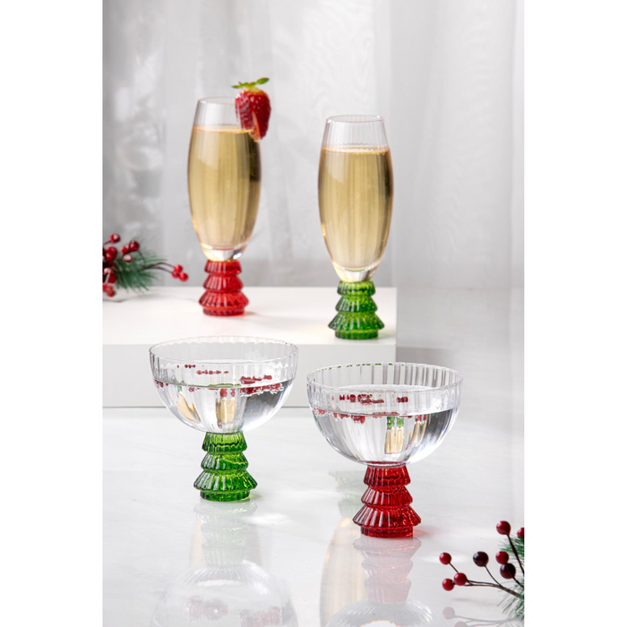 Ladelle Garland Xmas Tree Stem Red 4pk Champagne Glass