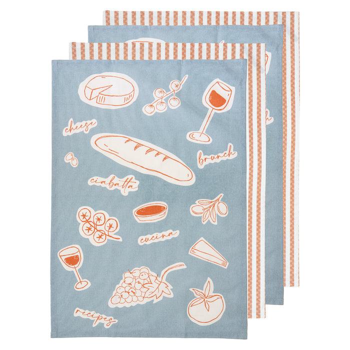 ladelle A Long Lunch Pale Blue 4pk Kitchen Towel