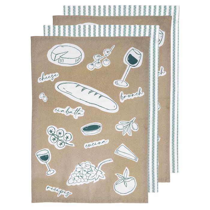 ladelle A Long Lunch Taupe 4pk Kitchen Towel