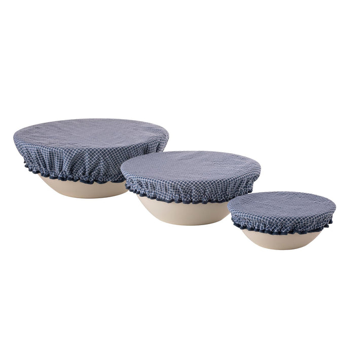 ladelle Blue Check 3pk Stretch Bowl Covers