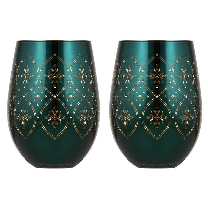 ladelle Chantelle Emerald 2pk Stemless Glass
