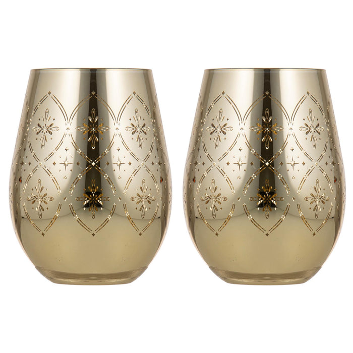 ladelle Chantelle Gold 2pk Stemless Glass