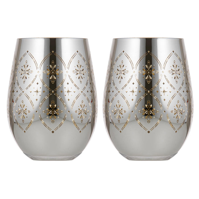 ladelle Chantelle Silver 2pk Stemless Glass