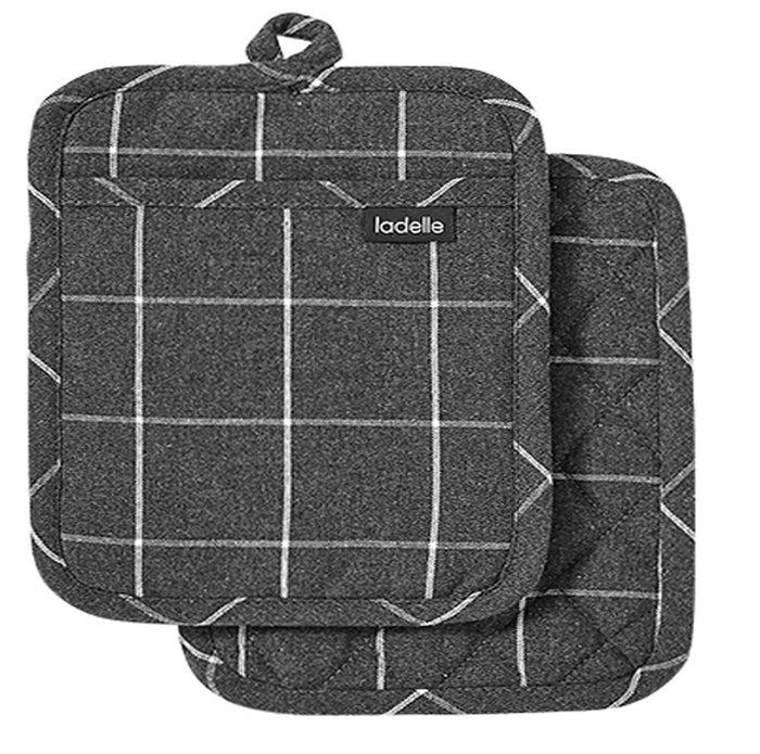 ladelle Eco Check Charcoal 2pk Pot Holder