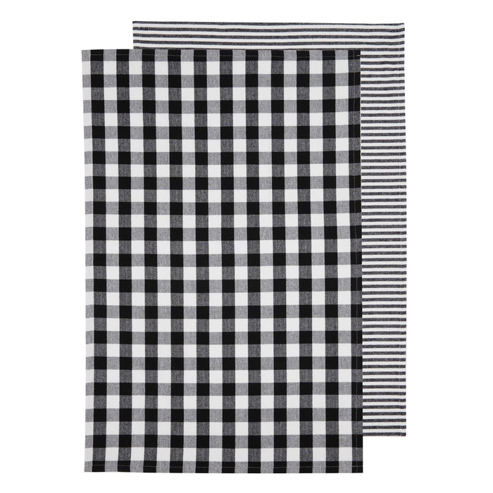 ladelle Eco Gingham Black 2pk Kitchen Towel