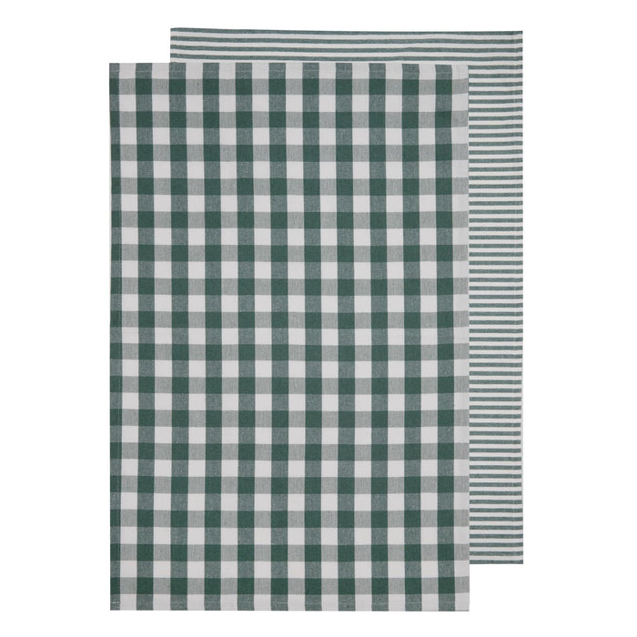 ladelle Eco Gingham Green 2pk Kitchen Towel