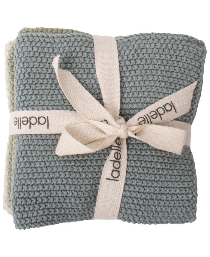 Ladelle Eco Knitted Sage 27x27cm 3pk Dishcloth