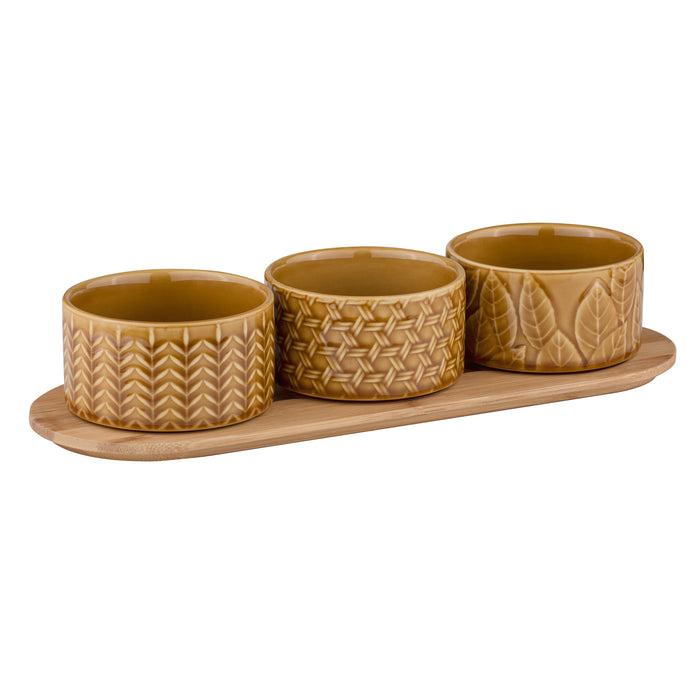 ladelle Heath Caramel 4pc Bowl & Tray Set