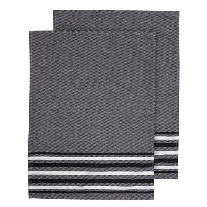 ladelle Lennox Stripe Black 2pk Kitchen Towel