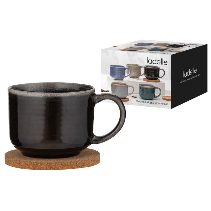Ladelle Melange Charcoal Mug & Coaster Set