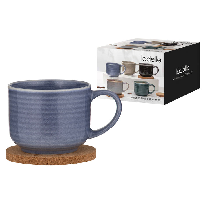 Ladelle Melange Cornflower Blue Mug & Coaster Set