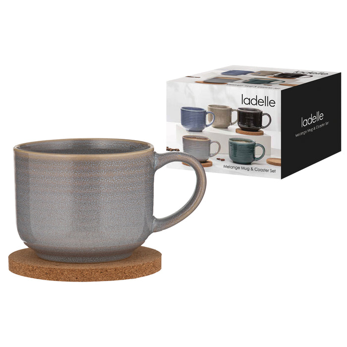 Ladelle Melange Lt Grey Mug & Coaster Set