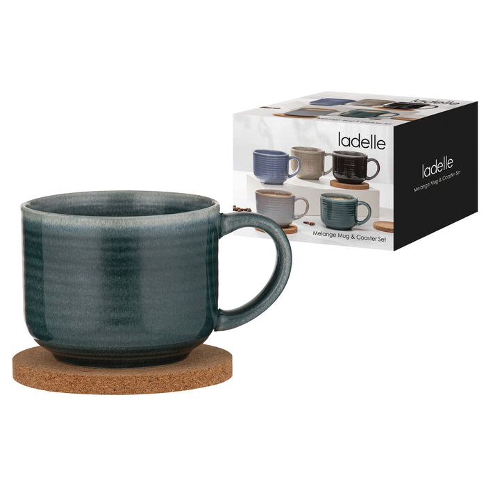 Ladelle Melange Teal Mug & Coaster Set