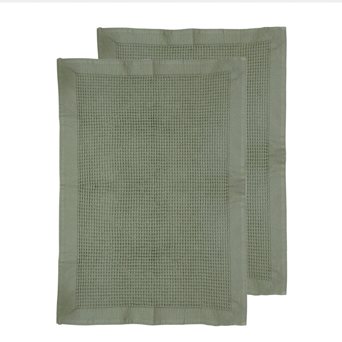 ladelle Ollie Waffle Green 2pk Kitchen Towel