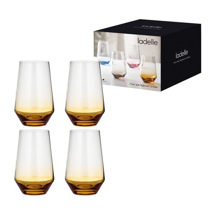 Ladelle Prism Amber 4pk Highball Tumbler